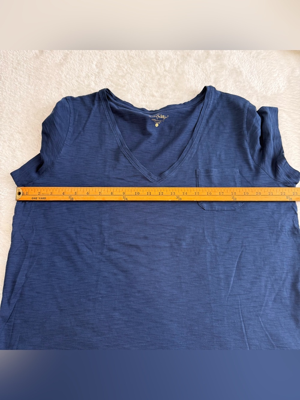 Lilly Pulitzer 100% Pima Cotton Women's Navy V-Neck Pocket Tee Size XL - Picture 9 of 10